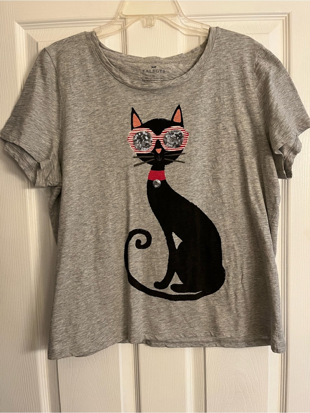 Talbots Heather Gray Black Cat Tee
